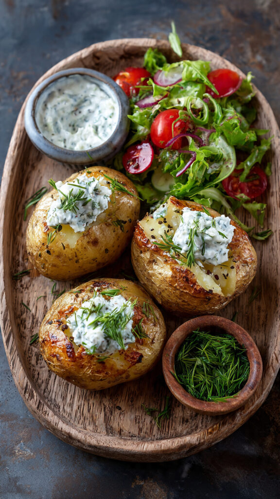 Ofenkartoffeln mit Kräuterquark und Salatbeilage