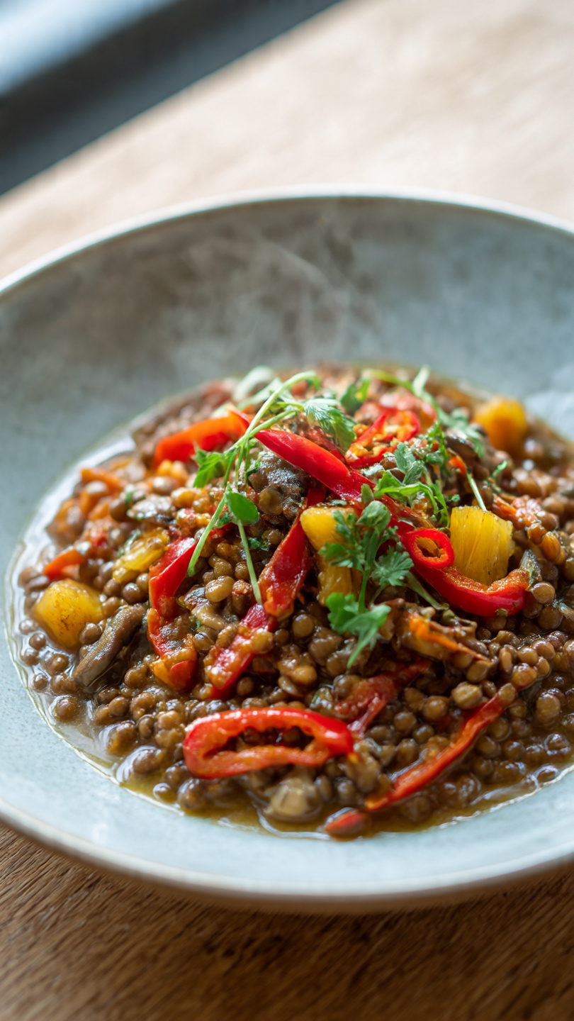 Asiatische Linsen mit Ananas